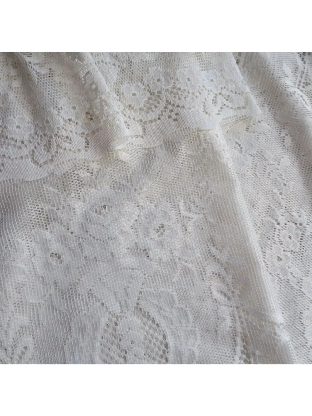Vintage Sears White Lace Fabric Shower Curtain Ruffled Valance Floral 66